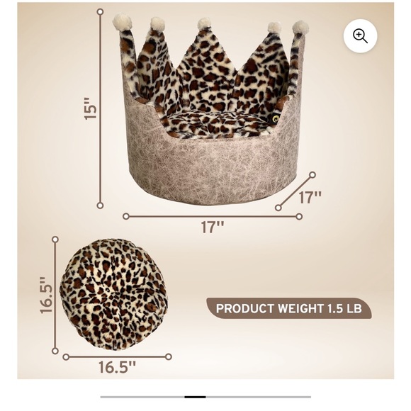 Precious Tails Leopard Crown Small Dog Bed - Picture 9 of 11